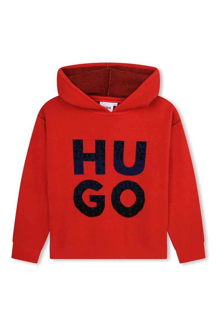HUGO BOSS KIDS HOODED SWEATER IN BRIGHT RED HUGO BOSS KIDS for